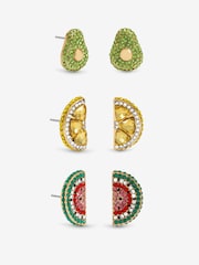 Mood Gold Tone Crystal Fruit Earrings 3 Pack - Image 1 of 4