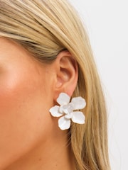 Mood White Floral Gold Tone  Earrings - Image 2 of 2