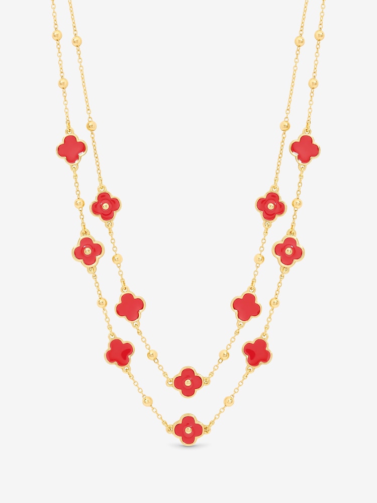 Mood Coral Gold Tone Clover Multi Row Necklace - Image 1 of 3