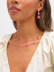 Mood Coral Gold Tone Clover Multi Row Necklace - Image 3 of 3