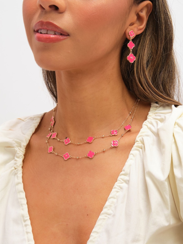 Mood Coral Gold Tone Clover Multi Row Necklace - Image 3 of 3