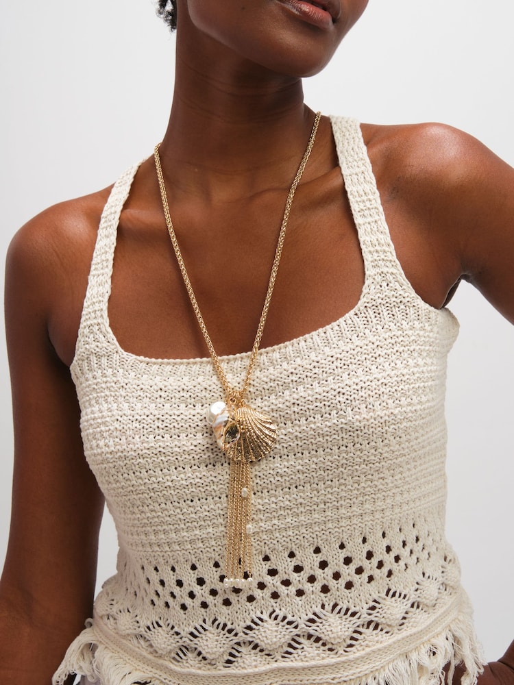 Mood Tassel And Shell Long Necklace - صورة 2 من 3