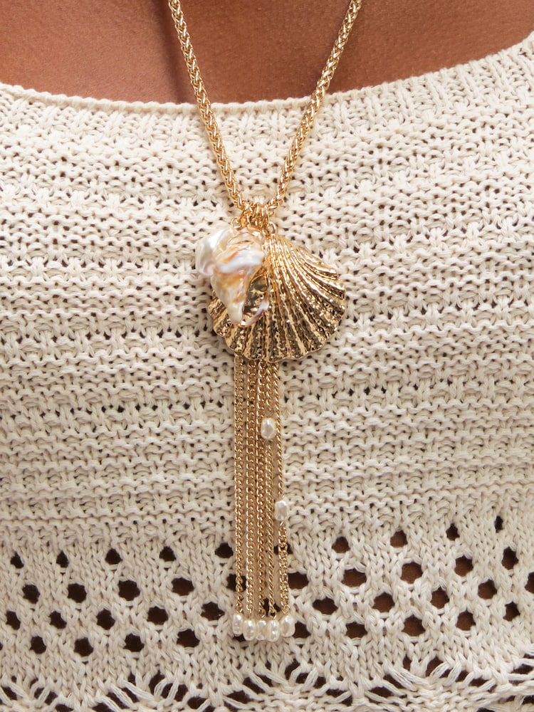 Mood Tassel And Shell Long Necklace - صورة 3 من 3