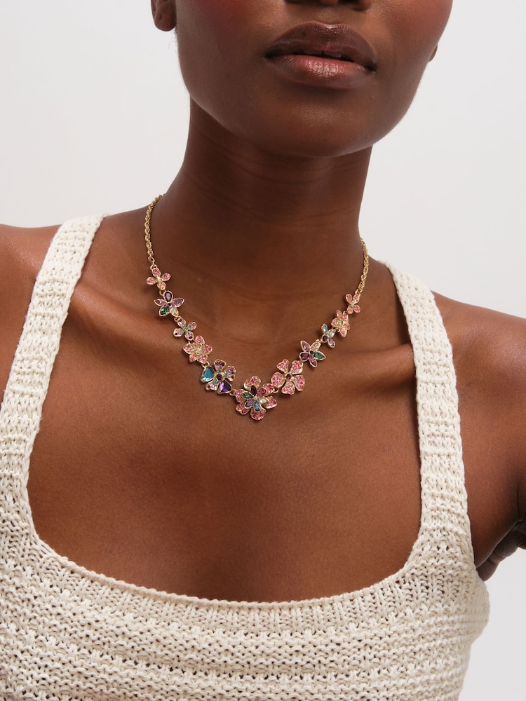 Mood Gold Tone Multi Coloured Floral Statement Necklace - Image 2 of 3