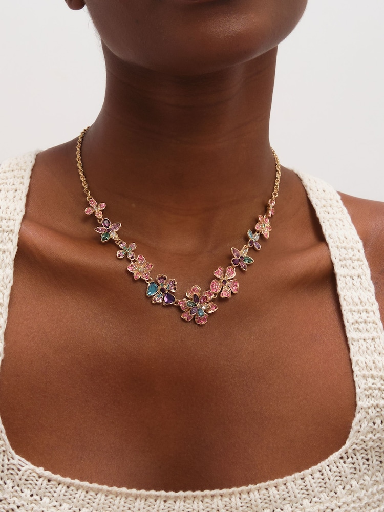 Mood Gold Tone Multi Coloured Floral Statement Necklace - Image 3 of 3