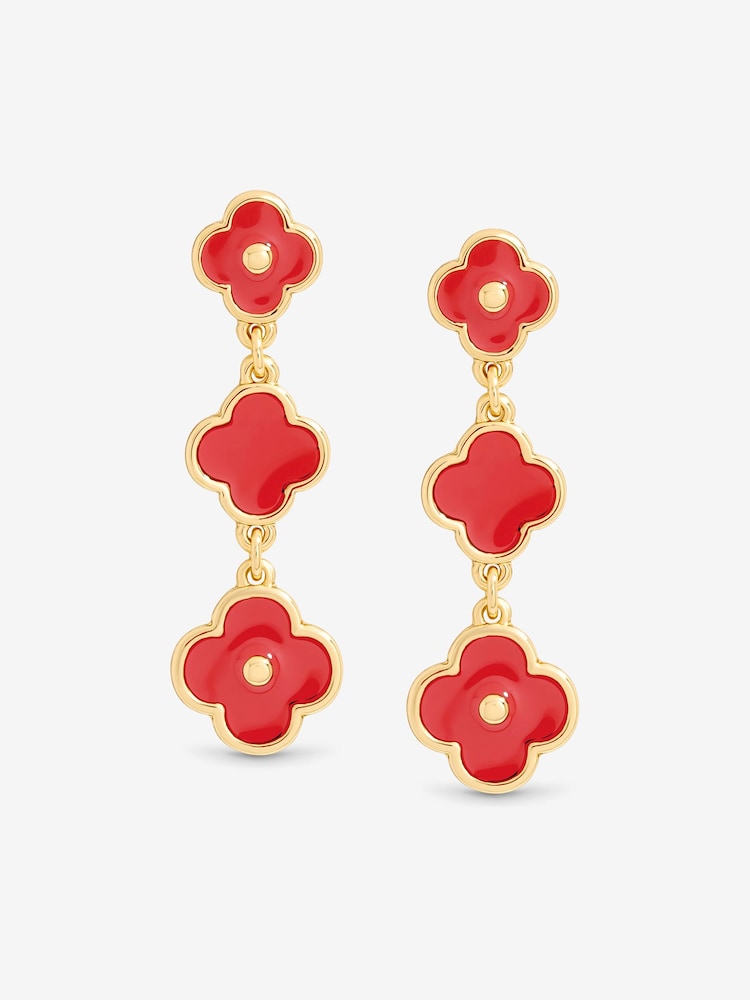 Mood Coral Gold Tone Clover Multi Row Earrings - Image 1 of 3 Mood Coral Gold Tone Clover Multi Row Earrings - Image 1 of 3