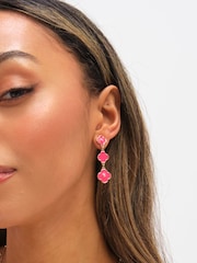 Mood Coral Gold Tone Clover Multi Row Earrings - Image 3 of 3