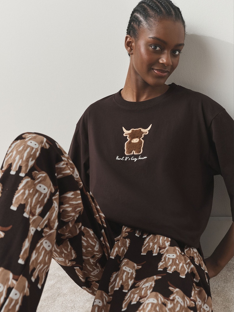 Chocolate Brown Hamish The Highland Cow Short Sleeve Pyjamas - Image 1 of 8
