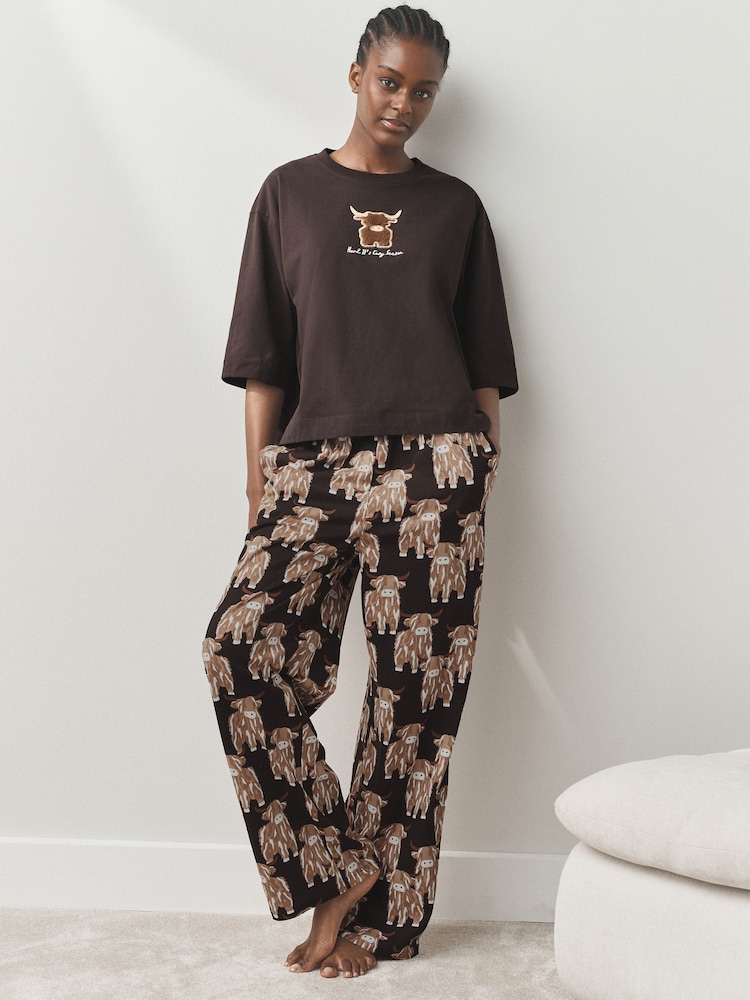 Chocolate Brown Hamish The Highland Cow Short Sleeve Pyjamas - Image 2 of 8