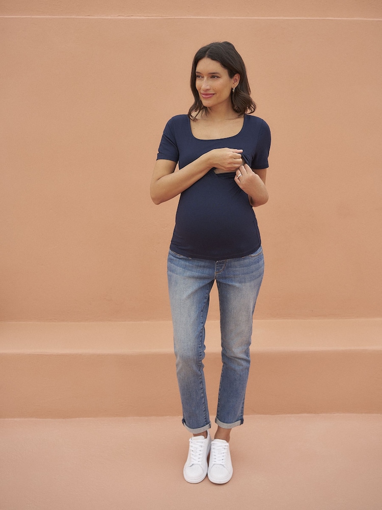 Seraphine Black/Navy Maternity & Nursing Short Sleeve Jersey Tops 2 Pack - Image 2 of 3