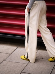 self. Ecru Wide Leg Viscose Blend Track Trousers With Side Stripe - Image 4 of 9
