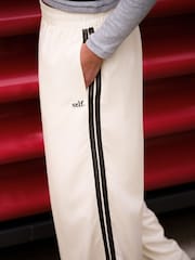 self. Ecru Wide Leg Viscose Blend Track Trousers With Side Stripe - Image 5 of 9