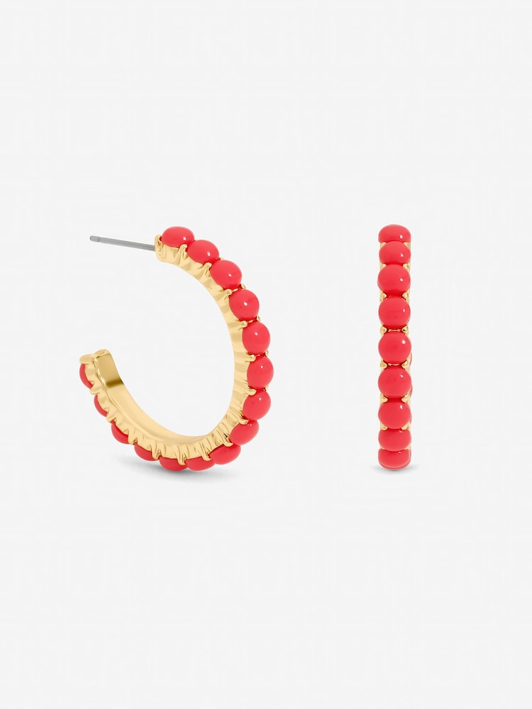 Mood Gold Tone Coral Bead Hoop Earrings - Image 1 of 3