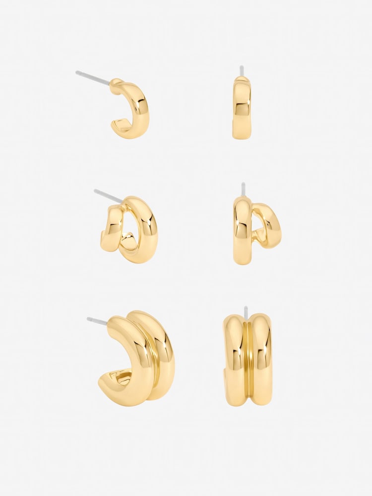 Mood Gold Tone Plated Hoops 3 Pack - Image 1 of 3