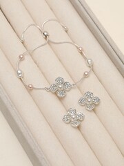 Mood Silver Tone Pearl Clover Bracelet - Image 1 of 3