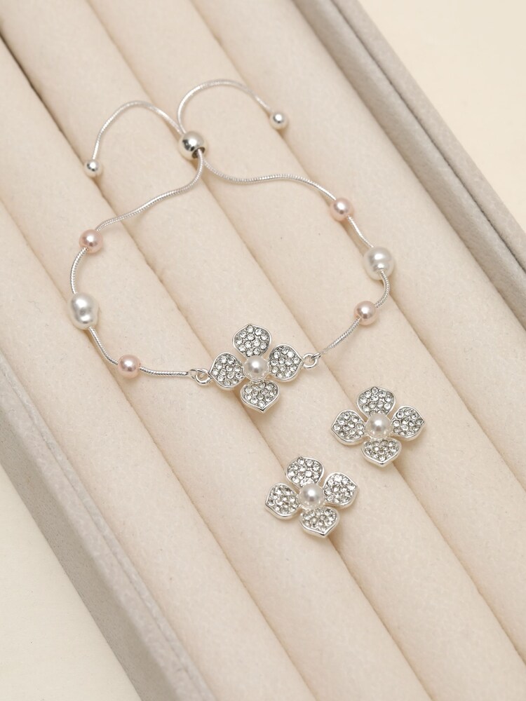 Mood Silver Tone Pearl Clover Bracelet - Image 1 of 3 Mood Silver Tone Pearl Clover Bracelet - Image 1 of 3