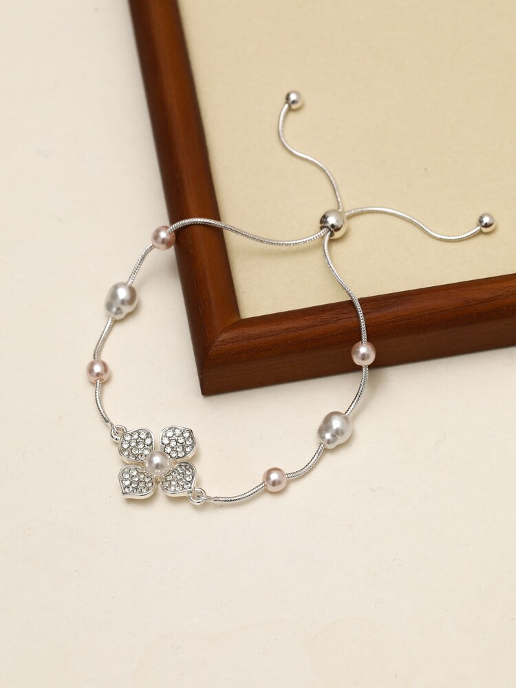 Mood Silver Tone Pearl Clover Bracelet - Image 2 of 3 Mood Silver Tone Pearl Clover Bracelet - Image 2 of 3