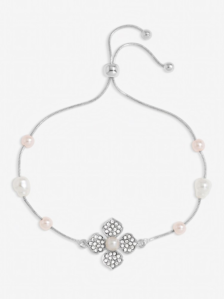 Mood Silver Tone Pearl Clover Bracelet - Image 3 of 3 Mood Silver Tone Pearl Clover Bracelet - Image 3 of 3