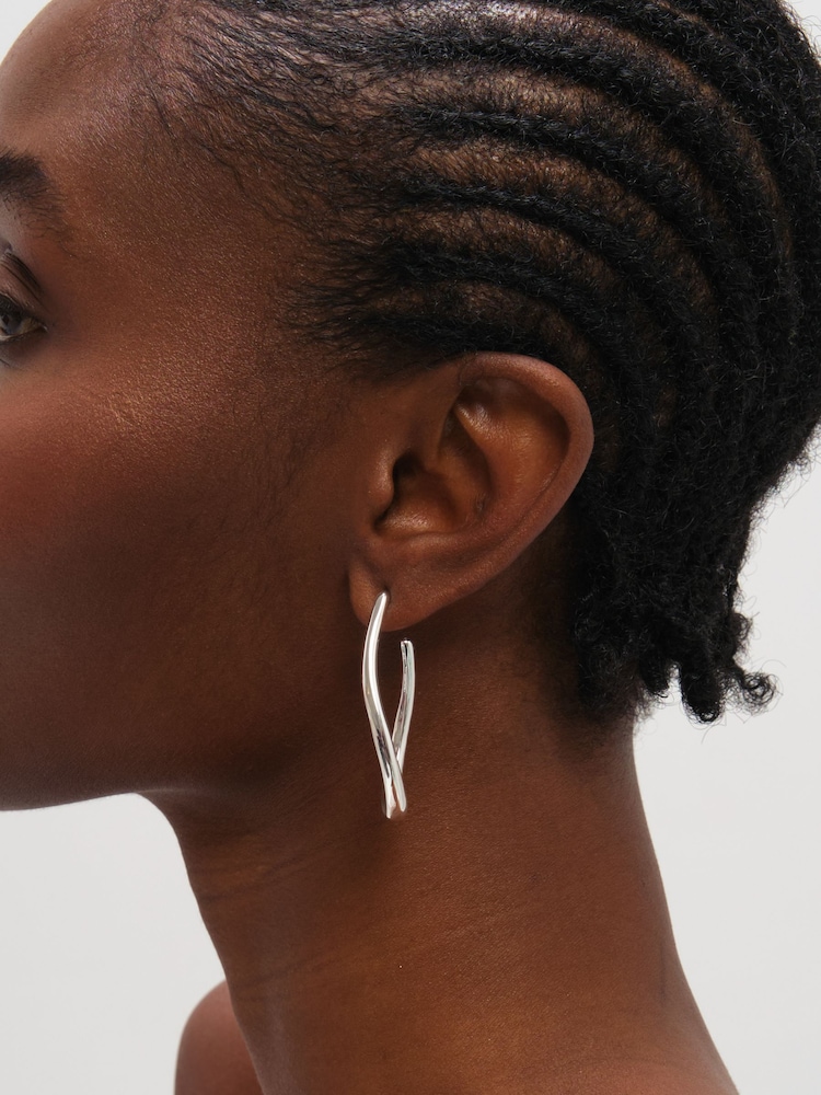 Mood Silver Tone Twist Hoop Earrings - Image 2 of 3 Mood Silver Tone Twist Hoop Earrings - Image 2 of 3