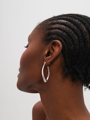 Mood Silver Tone Twist Hoop Earrings - Image 3 of 3