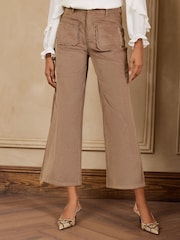 Marrón moca - Love & Roses Wide Leg Cropped Corduroy Trousers - Imagen 1 de 4