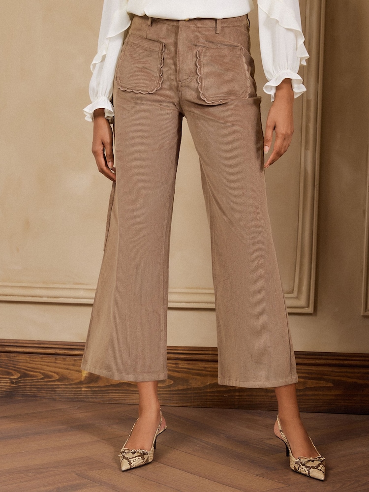 Marrón moca - Love & Roses Wide Leg Cropped Corduroy Trousers - Imagen 1 de 4