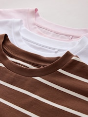 Brown/Pink/Ecru Stripe Heavyweight Basic T-Shirts 3 Pack - Image 9 of 10