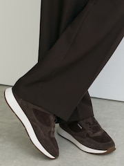 Reiss Chocolate Brown Grant Bonded-Leather Lightweight Runner Trainers - Image 1 of 5
