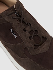 Reiss Chocolate Brown Grant Bonded-Leather Lightweight Runner Trainers - Image 5 of 5