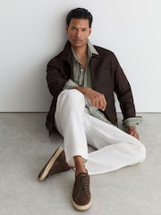 Reiss Brown Cade Suede Espadrille Lace-Up Trainers - Image 1 of 5
