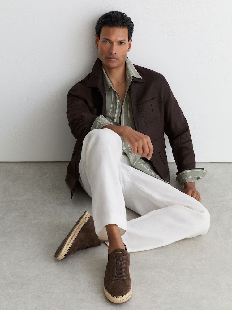 Reiss Brown Cade Suede Espadrille Lace-Up Trainers - Image 1 of 5 Reiss Brown Cade Suede Espadrille Lace-Up Trainers - Image 1 of 5