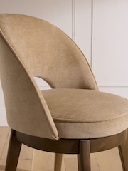 Set of 2 Fine Chenille Sand Beige Dark Wood Leg Monroe Swivel Dining Chairs - Image 2 of 8