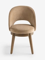Set of 2 Fine Chenille Sand Beige Dark Wood Leg Monroe Swivel Dining Chairs - Image 4 of 8