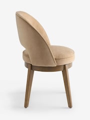 Set of 2 Fine Chenille Sand Beige Dark Wood Leg Monroe Swivel Dining Chairs - Image 6 of 8