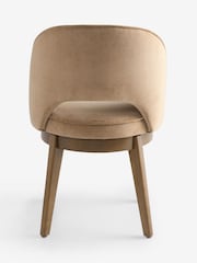 Set of 2 Fine Chenille Sand Beige Dark Wood Leg Monroe Swivel Dining Chairs - Image 7 of 8
