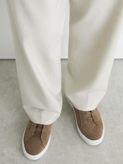 Reiss Camel Brown Jenson Suede Suede Hidden-Lace Trainers - Image 1 of 5