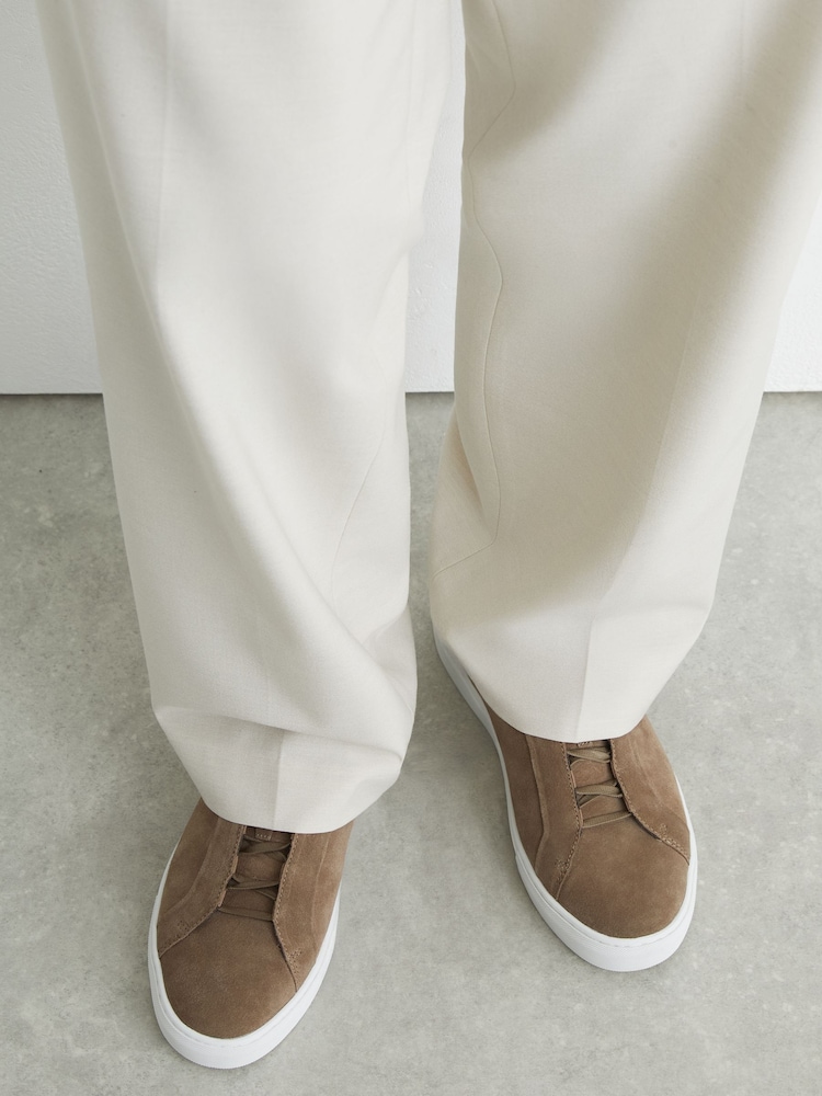Reiss Camel Brown Jenson Suede Suede Hidden-Lace Trainers - Image 1 of 5