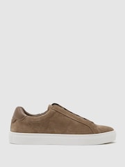 Reiss Camel Brown Jenson Suede Suede Hidden-Lace Trainers - Image 2 of 5