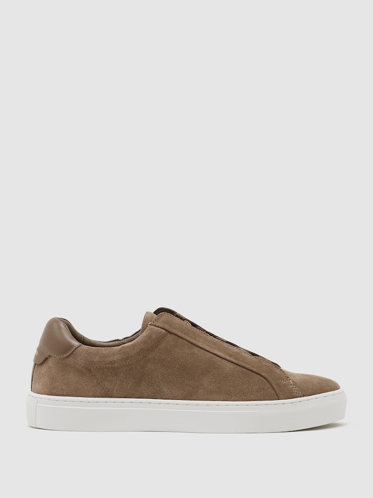 Reiss Camel Brown Jenson Suede Suede Hidden-Lace Trainers - Image 2 of 5