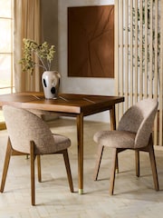 Set of 2 Textured Boucle Weave Dark Natural Dark Wood Leg Preston Dining Chairs - Image 1 of 9