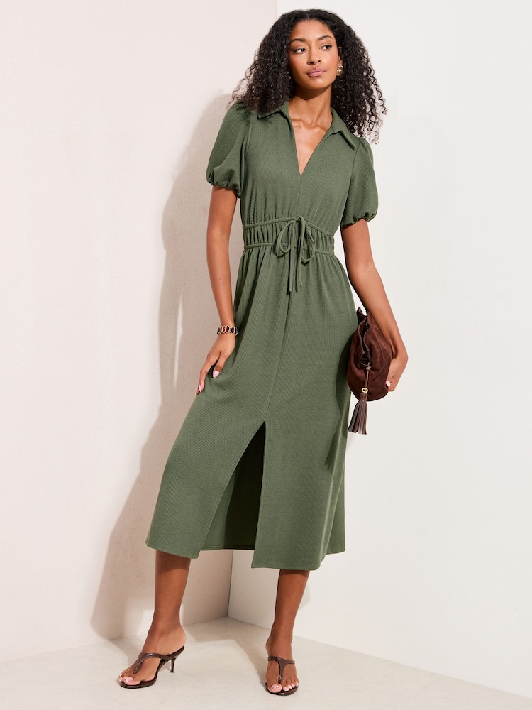 Khakigrün - Friends Like These Kurzärmeliges Midi-Hemdkleid - Bild 1 von 4