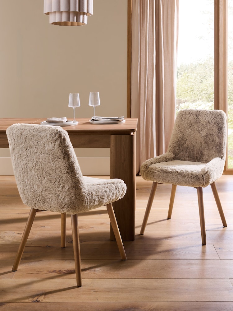 Set of 2 Oslo Faux Fur Mink Brown Dark Wood Leg Hamilton Dining Chairs - Image 1 of 8