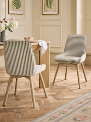 Set of 2 Chenille Stripe Moss Green Light Wood Leg Hamilton Dining Chairs - Image 1 of 8