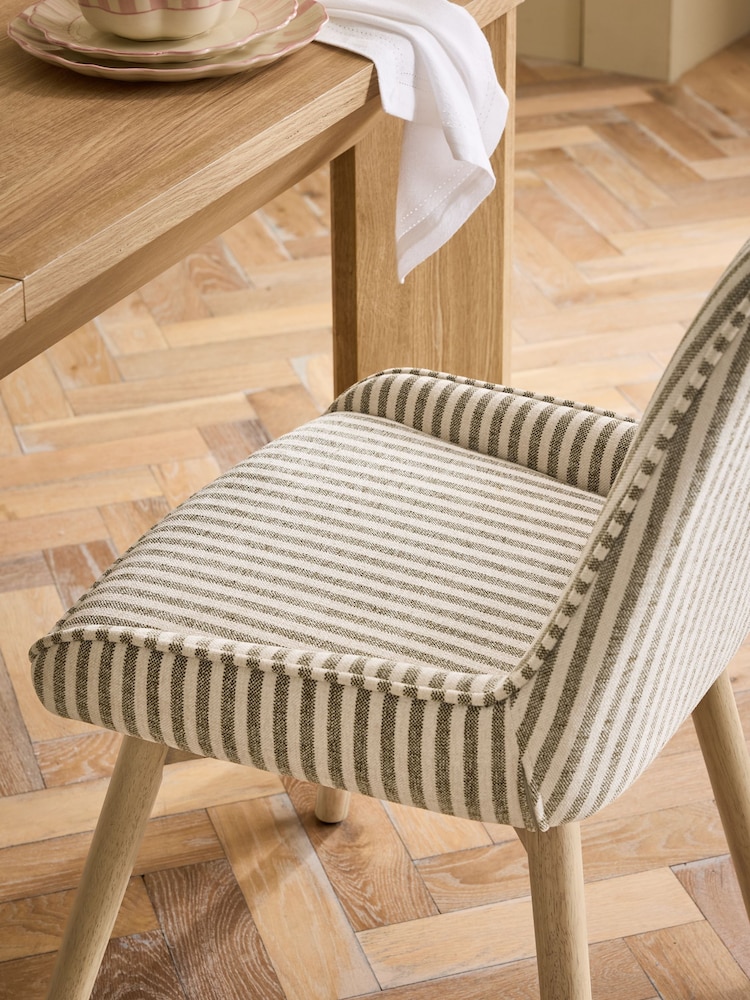 Set of 2 Chenille Stripe Moss Green Light Wood Leg Hamilton Dining Chairs - Image 8 of 8
