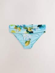 Aqua Blue/Lime Green Floral Roll Top Bikini Bottoms - Image 5 of 9