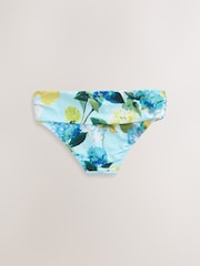 Aqua Blue/Lime Green Floral Roll Top Bikini Bottoms - Image 6 of 9