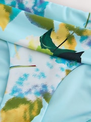 Aqua Blue/Lime Green Floral Roll Top Bikini Bottoms - Image 7 of 9