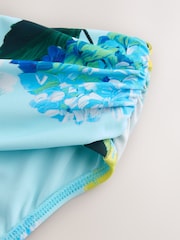 Aqua Blue/Lime Green Floral Roll Top Bikini Bottoms - Image 8 of 9