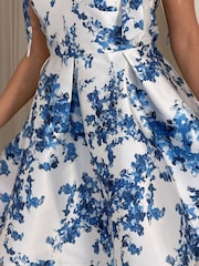 Girl In Mind Blue Terry Bow Detail Skater Mini Floral Dress - Image 4 of 5