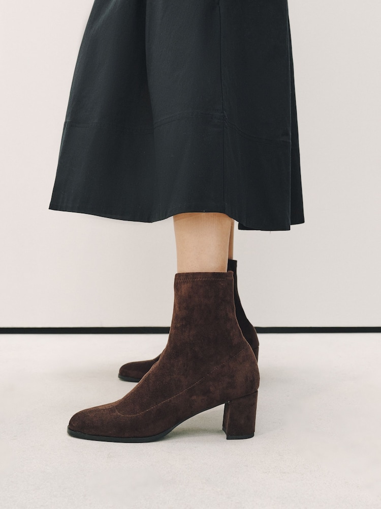 Chocolate Brown Forever Comfort® Round Toe Sock Ankle Boots - Image 1 of 3 Chocolate Brown Forever Comfort® Round Toe Sock Ankle Boots - Image 1 of 3